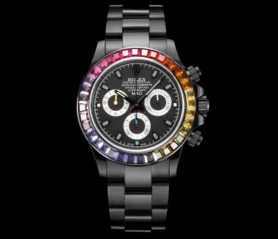 ROLEX Daytona 40*12.3MM 904L Steel 7750 Movement Rainbow Bezel Black Watch